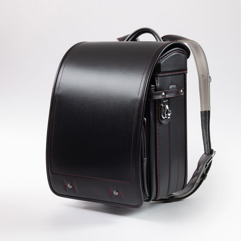 スムース牛革 キューブ型 ランドセル 黒×レッド