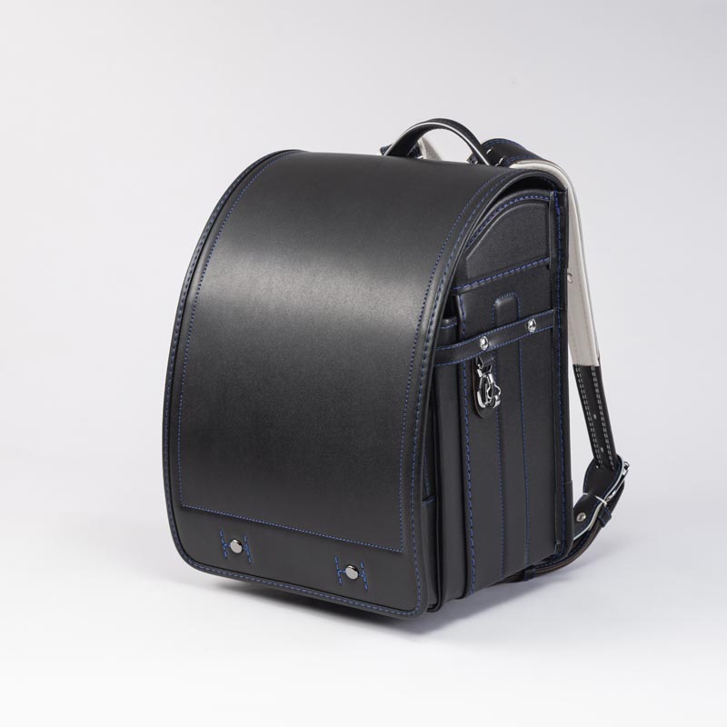 シボ牛革 学習院型 ランドセル 黒×ブルー