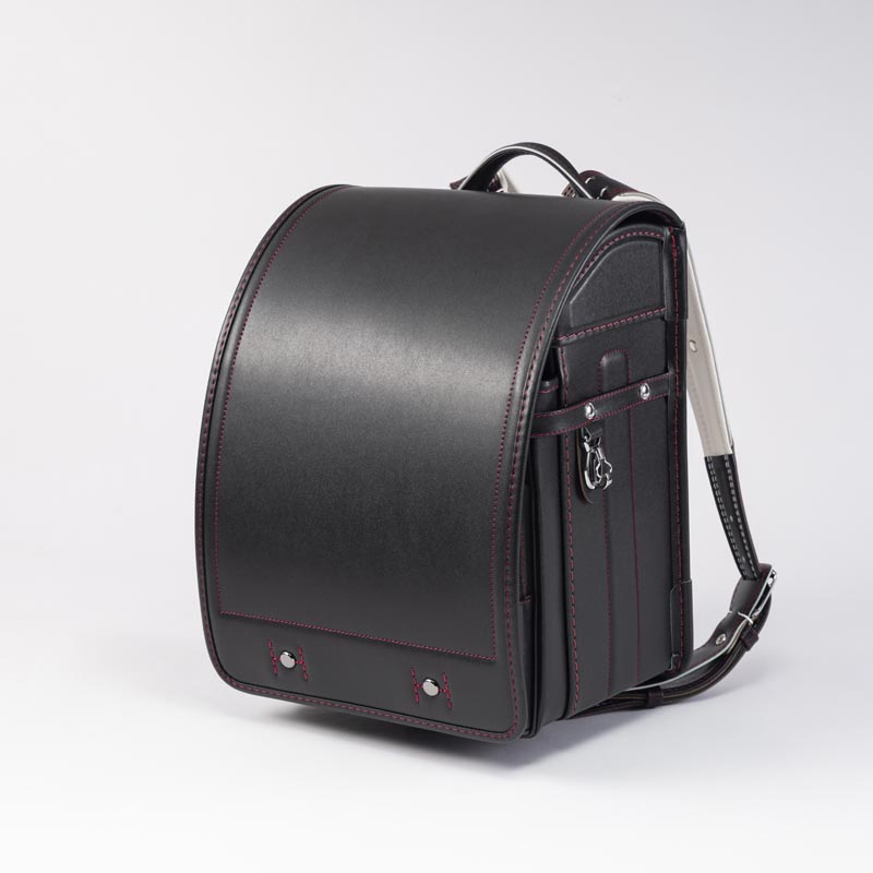 シボ牛革 学習院型 ランドセル 黒×レッド