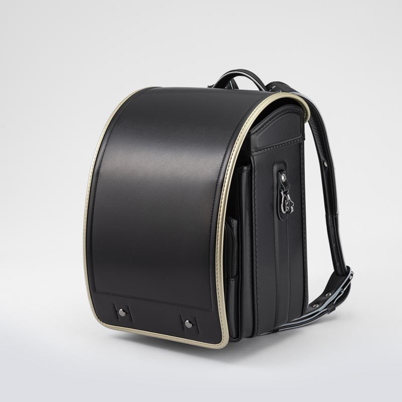 軽量牛革ハイブリッド クラリーノ®︎F キューブ型 ランドセル 黒×ゴールド