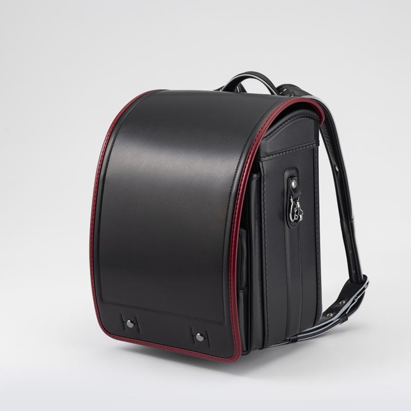 軽量牛革ハイブリッド クラリーノ®︎F キューブ型 ランドセル 黒×レッド